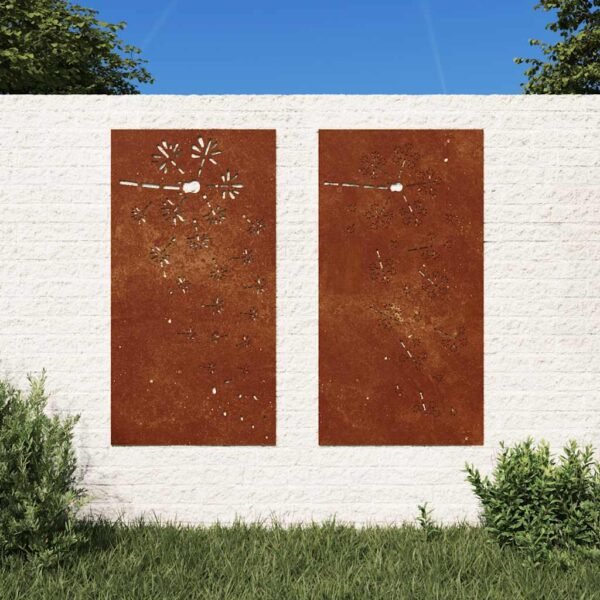 Garden Wall Decorations 2pcs 105x55cm Corten Steel Flower Design