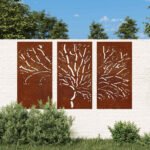 Garden Wall Decorations 3 pcs 105x55 cm Corten Steel Tree Design