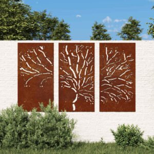 Garden Wall Decorations 3 pcs 105x55 cm Corten Steel Tree Design