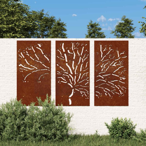 Garden Wall Decorations 3 pcs 105x55 cm Corten Steel Tree Design