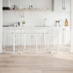 Dog Gate with Door Foldable 6 Panels White 300 cm Poplar Wood