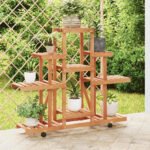 Flower Stand with Wheels 110x25x101 cm Solid Wood Fir