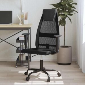 Office Chair Height Adjustable Black Mesh Fabric and Faux Leather