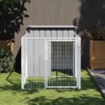 Dog House with Run Light Grey 110x201x110 cm Galvanised Steel