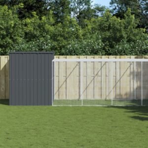 Dog House with Run Anthracite 214x661x181 cm Galvanised Steel