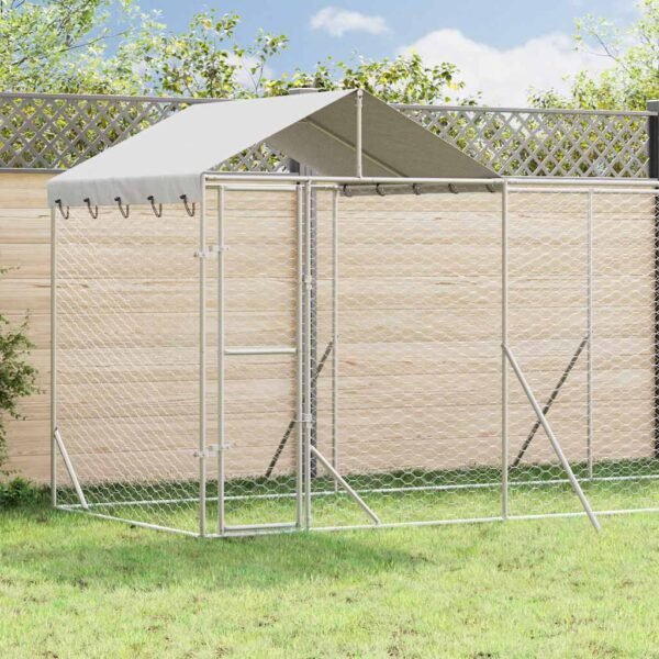 Outdoor Dog Kennel with Roof Silver 14x2x2.5 m Galvanised Steel