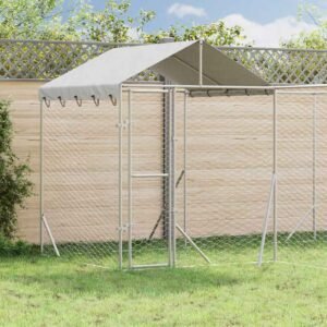 Outdoor Dog Kennel with Roof Silver 4x4x2.5 m Galvanised Steel