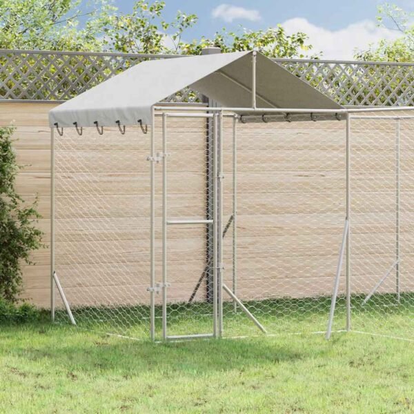 Outdoor Dog Kennel with Roof Silver 4x4x2.5 m Galvanised Steel