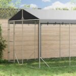 Outdoor Dog Kennel with Roof Silver 3x4.5x2.5 m Galvanised Steel