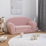 Kids' Sofa Bed 2-Seater Pink Soft Plush