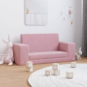 Kids' Sofa Bed 2-Seater Pink Soft Plush