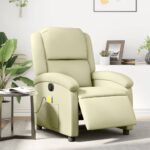 Electric Massage Recliner Chair Cream Real Leather