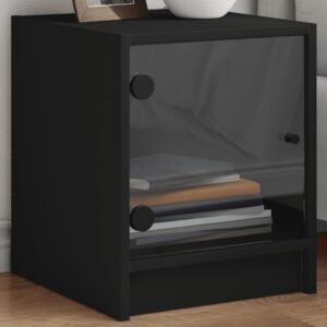 Bedside Cabinets with Glass Doors 2 pcs Black 35x37x42 cm