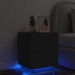 Bedside Cabinet with LED Lights Black Engineered Wood