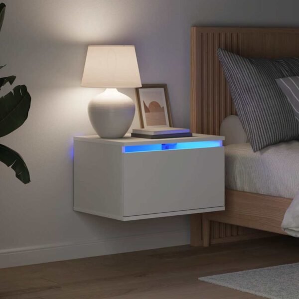 Wall-mounted Bedside Cabinet with LED Lights White