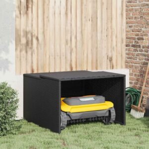 Robot Mower Garage Black 86x90x52/57 cm Poly Rattan