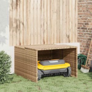 Robot Mower Garage Beige 86x90x52/57 cm Poly Rattan