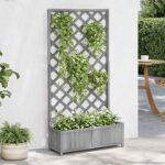 Planter with Trellis Grey Solid Wood Fir