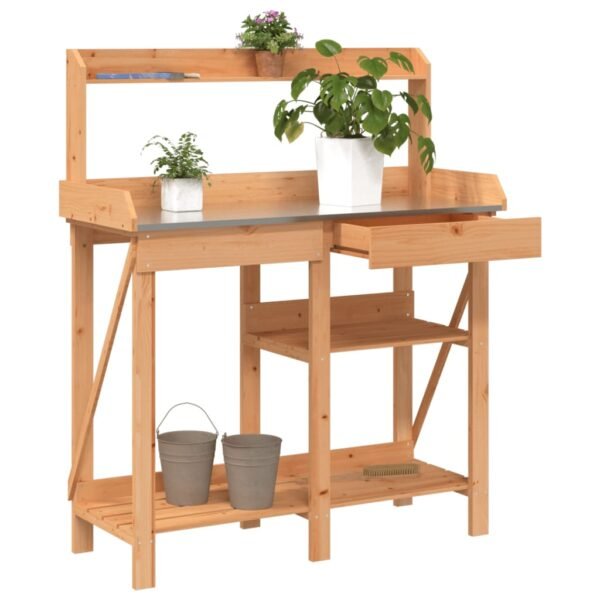 Potting Bench with Shelves Brown Solid Wood Fir