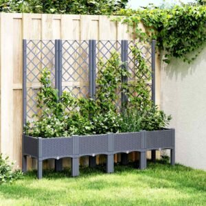 Garden Planter with Trellis Blue Grey 160x40x142 cm PP
