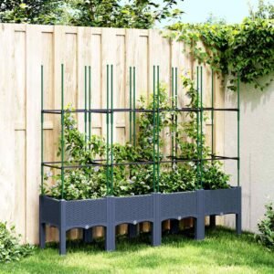 Garden Planter with Trellis Blue Grey 160x40x142.5 cm PP