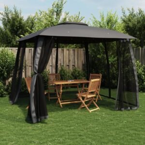 Gazebo with Double Roof&Mesh Walls Anthracite 2.93x2.93 m Steel