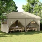 Foldable Party Tent Pop-Up with 4 Sidewalls Taupe