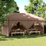 Foldable Party Tent Pop-Up with 4 Sidewalls Brown