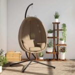 Hanging Egg Chair with Stand Taupe Fabric and Steel