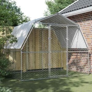Chicken Cage with Roof and Door Silver Galvanised Steel
