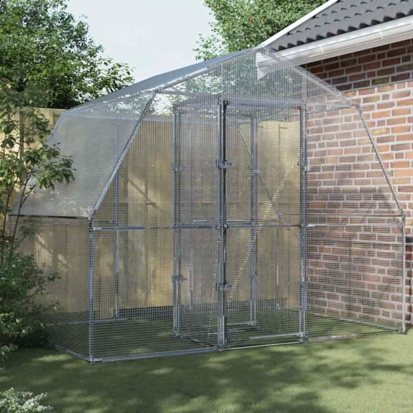 Bird Cage with Door Silver Galvanised Steel