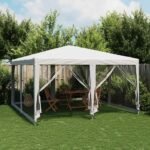 Party Tent with 8 Mesh Sidewalls White 4x4 m HDPE