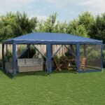 Party Tent with 10 Mesh Sidewalls Blue 6x4 m HDPE