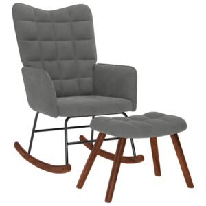 Rocking Chair with Stool Dark Grey Velvet