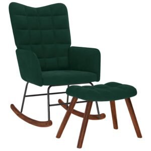 Rocking Chair with Stool Dark Green Velvet