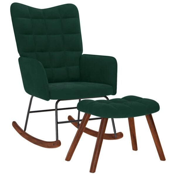 Rocking Chair with Stool Dark Green Velvet