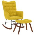 Rocking Chair with Stool Yellow Velvet