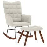 Rocking Chair with Stool Cream Velvet