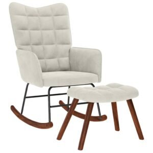 Rocking Chair with Stool Cream Velvet
