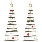 vidaXL Hanging Christmas Trees with Top Stars 2 pcs 55x120 cm Natural Branch