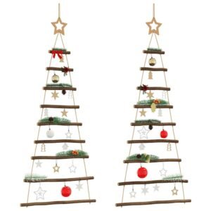 vidaXL Hanging Christmas Trees with Top Stars 2 pcs 55x120 cm Natural Branch