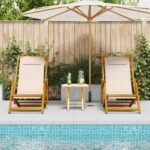 Beach Chair with Cushion Folding 2 pcs Brown Solid Acacia Wood