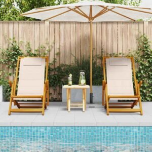 Beach Chair with Cushion Folding 2 pcs Brown Solid Acacia Wood