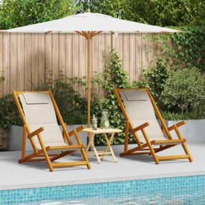 Beach Chair with Cushion Folding 2 pcs Brown Solid Acacia Wood