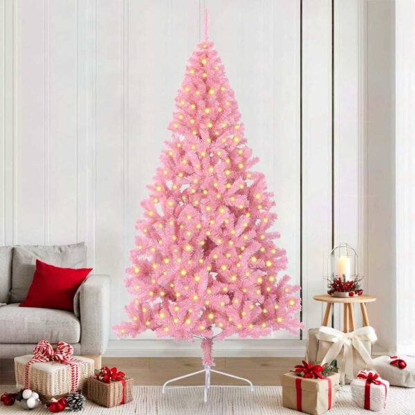 Artificial Pre-lit Christmas Tree with 300 LEDs Pink 210 cm PVC