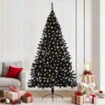 Artificial Pre-lit Christmas Tree Black 210 cm PVC