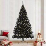 Artificial Pre-lit Christmas Tree Black 240 cm PVC