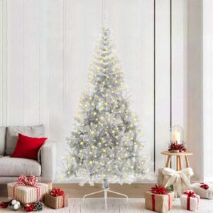 Artificial Pre-lit Christmas Tree Silver 210 cm PET