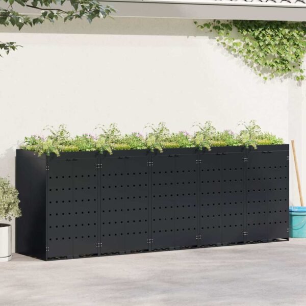 Wheelie Bin Storage for 5 Bins Black 340 x 77,5 x 121,5 cm