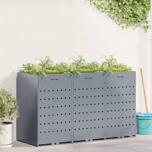 Wheelie Bin Storage for 3 Bins Light Grey 204 x 77,5 x 121,5 cm